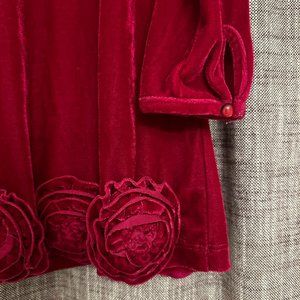 Kids Crushed Velvet Red Dress with Rose design Savannah